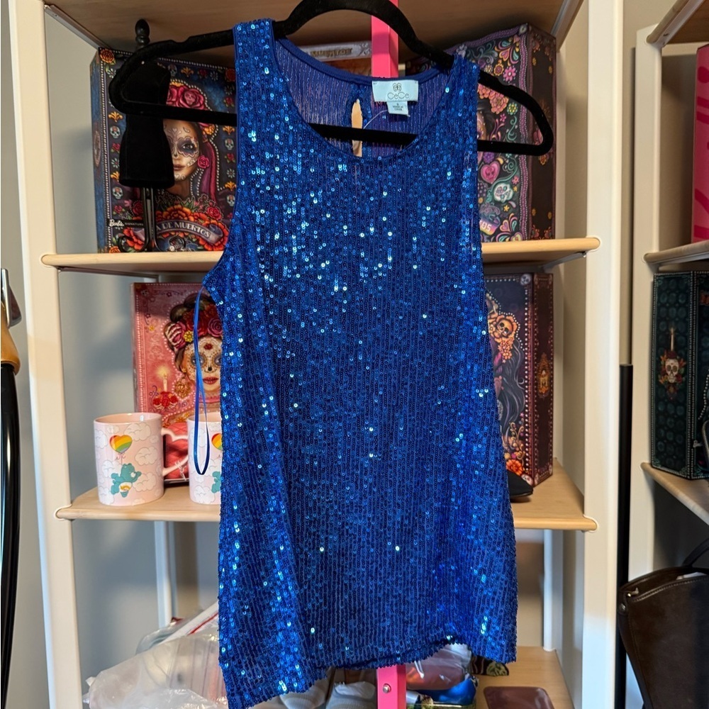 CeCe Electric Blue Sequin Tank Top